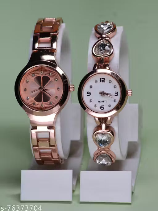 Flower Designed Premium Quality Analog Watch with Diamond Studded Attractive Analog Watch Combo For Women